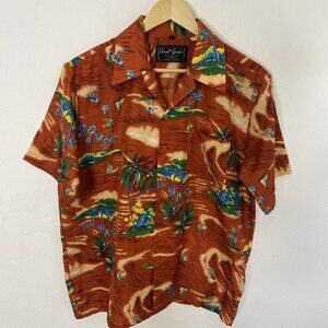 Vintage Avant Guard Men M Shirt 70’s Surfing  Hawaiian Tiki Palm Trees Disco